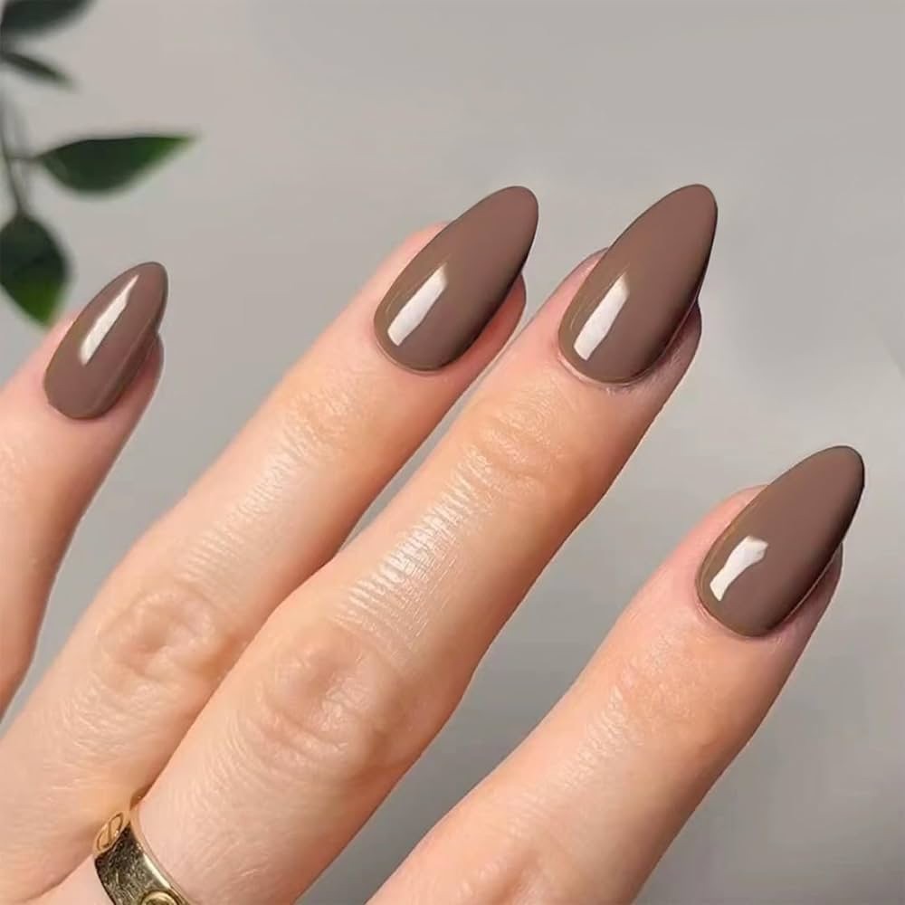 Glossy Brown Press-On Nails